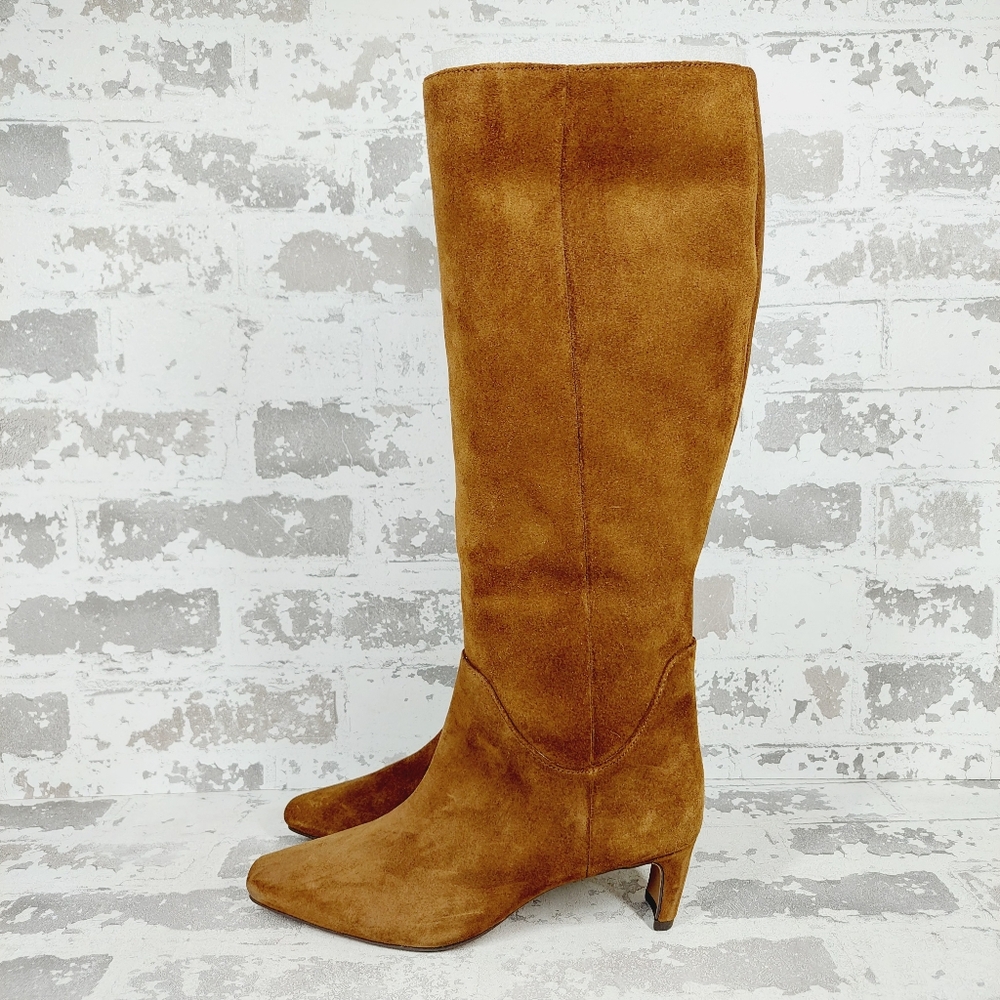 Vince Camuto Tall Suede Heeled Boots in Camel Brown